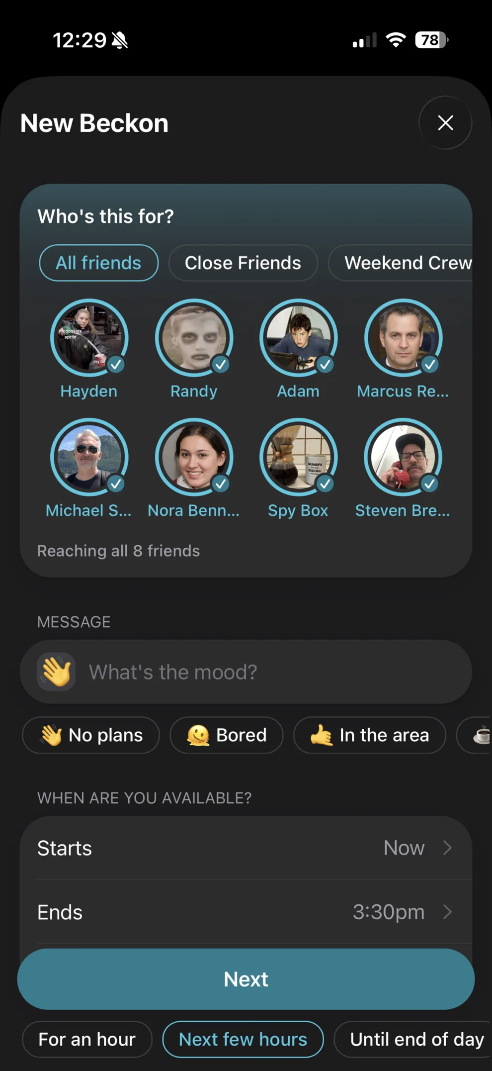 The Create a Beckon screen
