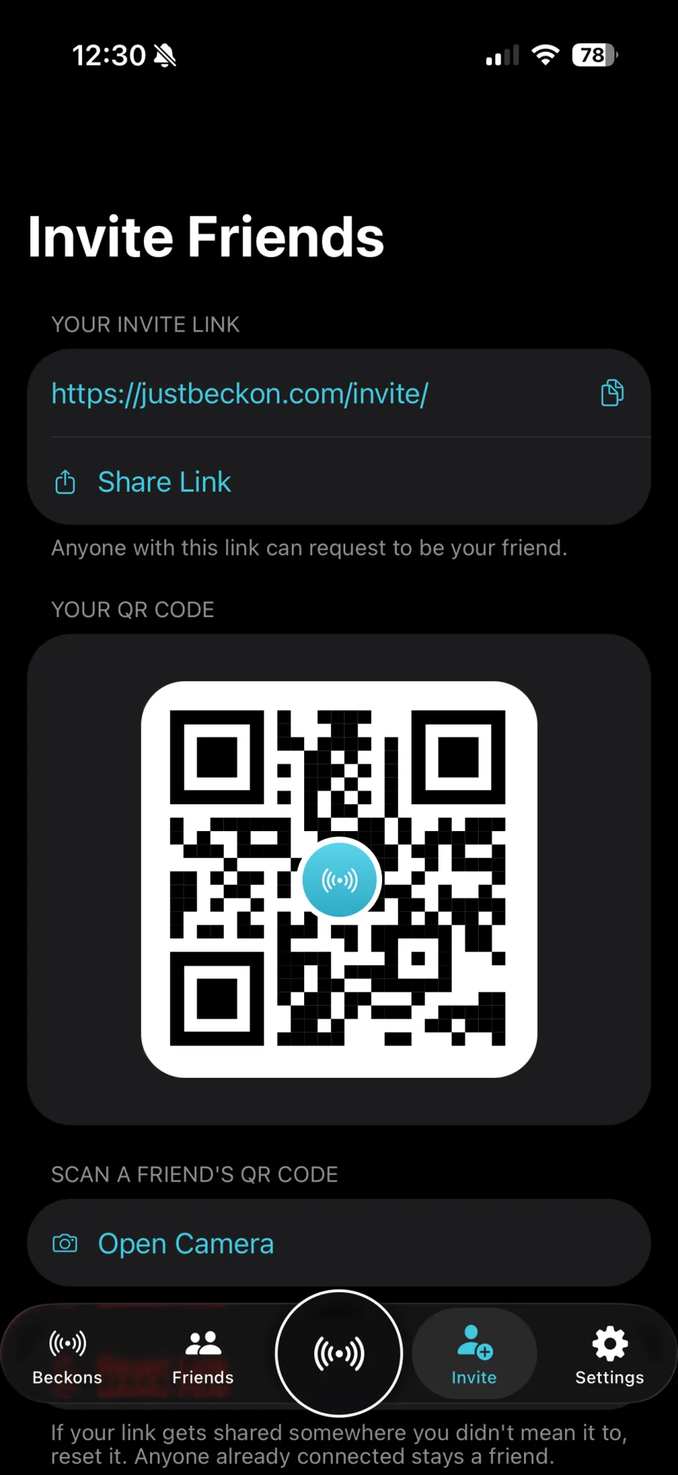 The QR invite card